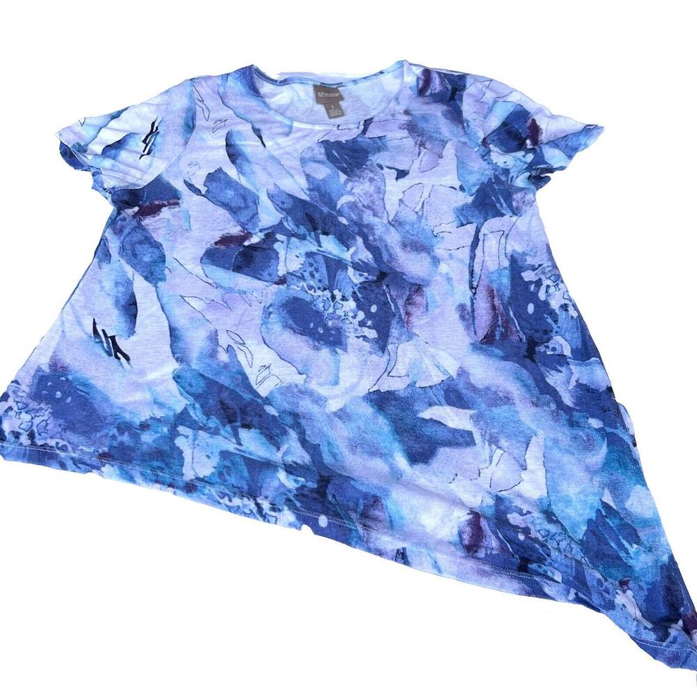 Chico's. This Blouse Women M Blue Abstract Floral Print